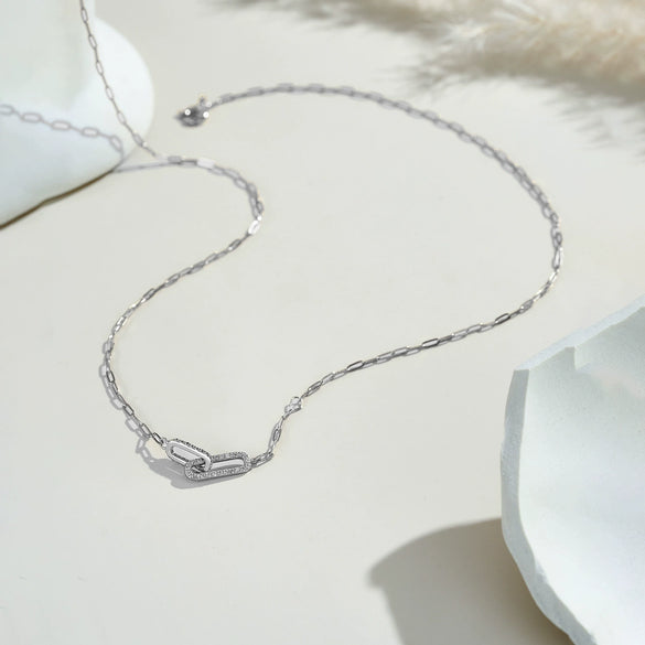 Wholesale S925 Sterling Silver Geometric Ring Chain Necklace With Electroplating For Unisex