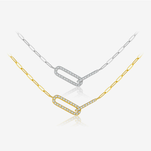 Wholesale S925 Sterling Silver Geometric Ring Chain Necklace With Electroplating For Unisex