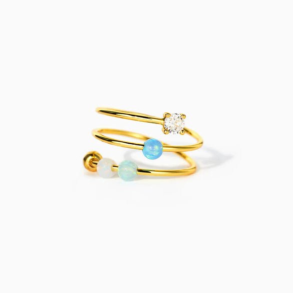 Wholesale S925 Sterling Silver Geometric Rotary Decompression Opal Bead Women's Ring With Electroplating