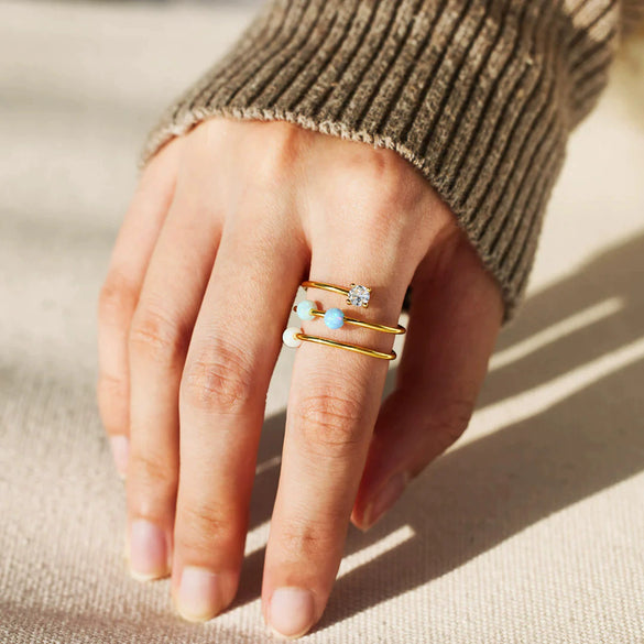 Wholesale S925 Sterling Silver Geometric Rotary Decompression Opal Bead Women's Ring With Electroplating