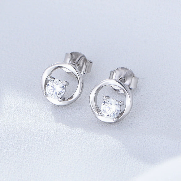 Wholesale S925 Sterling Silver Geometric Round Cut Out Zircon Women's Earrings Set With Precious Stones