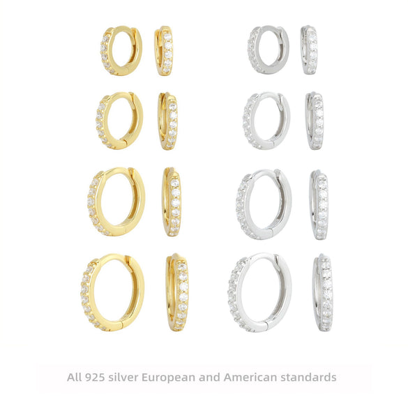 Wholesale S925 Sterling Silver Geometric Round Ear Buckle Set Electroplated Earrings For Women And Unisex