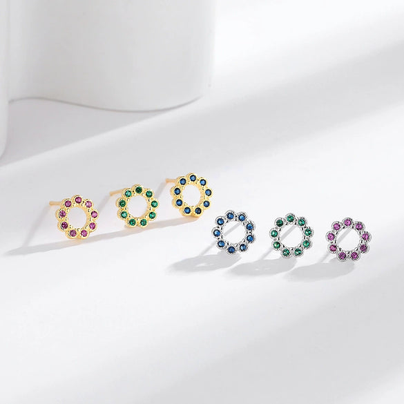 Wholesale S925 Sterling Silver Geometric Round Hollow Electroplated Earrings