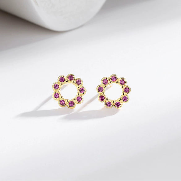 Wholesale S925 Sterling Silver Geometric Round Hollow Electroplated Earrings