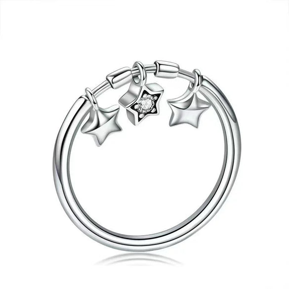 Wholesale S925 Sterling Silver Geometric Round Ring With Love Stars Design Retro Style Electroplated