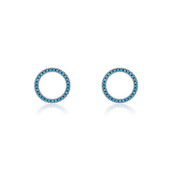 Wholesale S925 Sterling Silver Geometric Round Turquoise Microinlay Earrings