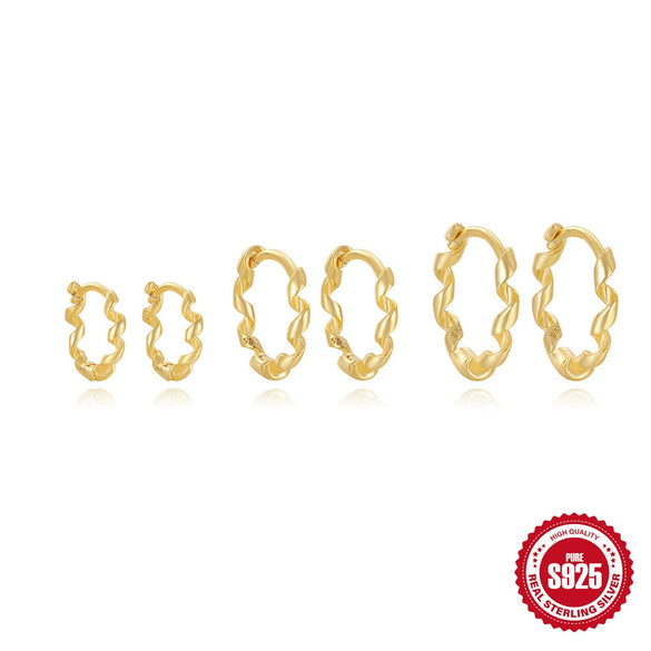 Wholesale S925 Sterling Silver Geometric Round Twisted Lines Ear Buckle Ear Stud Jewelry With Electroplating
