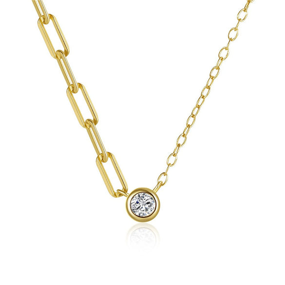 Wholesale S925 Sterling Silver Geometric Round Zirconium Inlaid Regular Chain Necklace For Women Fashion Simple And Trendy