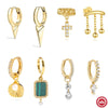 Wholesale S925 Sterling Silver Geometric Shell Pearl Malachite Dagger Earrings With Electroplating For Women