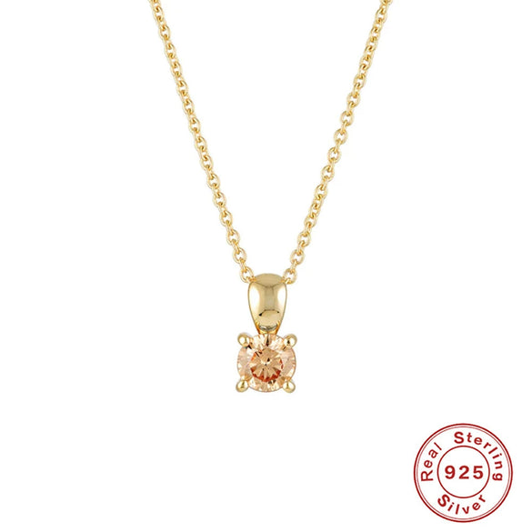 Wholesale S925 Sterling Silver Geometric Simple Daily Matching Birthday Stone Diamond Pendant Necklace With Electroplating For Women