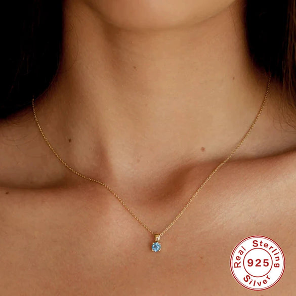Wholesale S925 Sterling Silver Geometric Simple Daily Matching Birthday Stone Diamond Pendant Necklace With Electroplating For Women