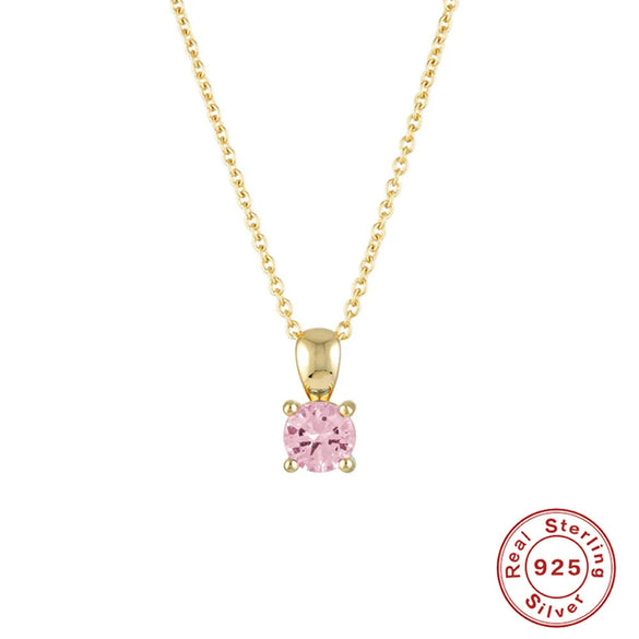 Wholesale S925 Sterling Silver Geometric Simple Daily Matching Birthday Stone Diamond Pendant Necklace With Electroplating For Women