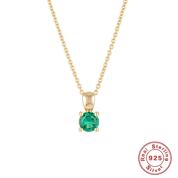 Wholesale S925 Sterling Silver Geometric Simple Daily Matching Birthday Stone Diamond Pendant Necklace With Electroplating For Women