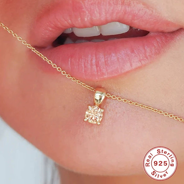 Wholesale S925 Sterling Silver Geometric Simple Daily Matching Birthday Stone Diamond Pendant Necklace With Electroplating For Women