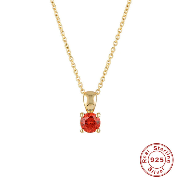 Wholesale S925 Sterling Silver Geometric Simple Daily Matching Birthday Stone Diamond Pendant Necklace With Electroplating For Women