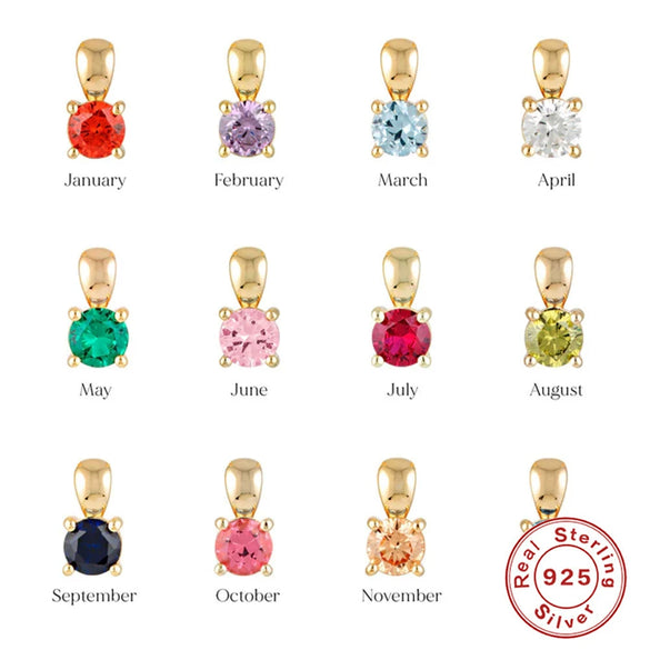 Wholesale S925 Sterling Silver Geometric Simple Daily Matching Birthday Stone Diamond Pendant Necklace With Electroplating For Women