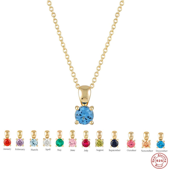 Wholesale S925 Sterling Silver Geometric Simple Daily Matching Birthday Stone Diamond Pendant Necklace With Electroplating For Women