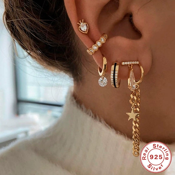 Wholesale S925 Sterling Silver Geometric Simple Single Diamond Electroplated Women's Earrings