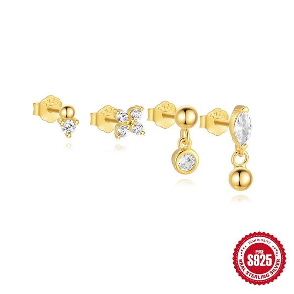 Wholesale S925 Sterling Silver Geometric Single Row Round Bead Earrings With Electroplating For Women