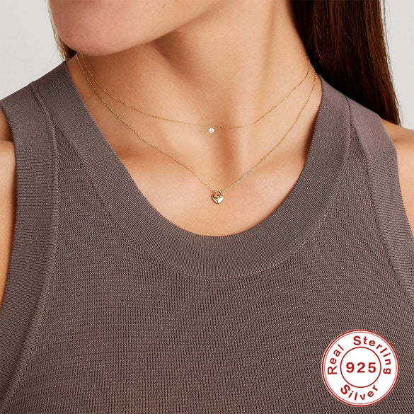 Wholesale S925 Sterling Silver Geometric Single Zircon Ochain Necklace With Electroplating For Women