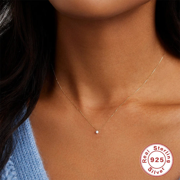 Wholesale S925 Sterling Silver Geometric Single Zircon Ochain Necklace With Electroplating For Women