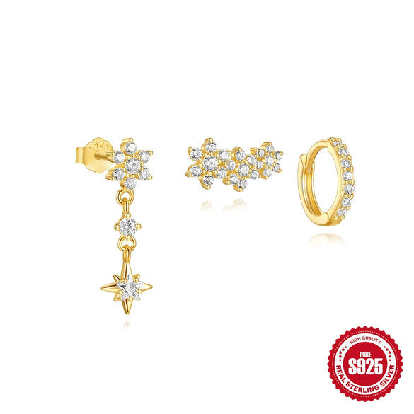 Wholesale S925 Sterling Silver Geometric Six Point Star Love Earrings For Women With Electroplating