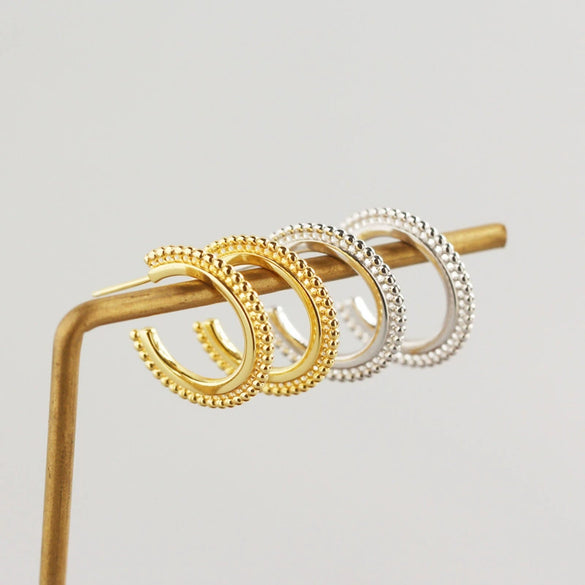 Wholesale S925 Sterling Silver Geometric Small Round Beads Electroplated Earrings