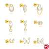 Wholesale S925 Sterling Silver Geometric Specialshaped Electroplated Noncolliding Zircon Thicksoled Flathead External Thread Piercing Earrings For Women