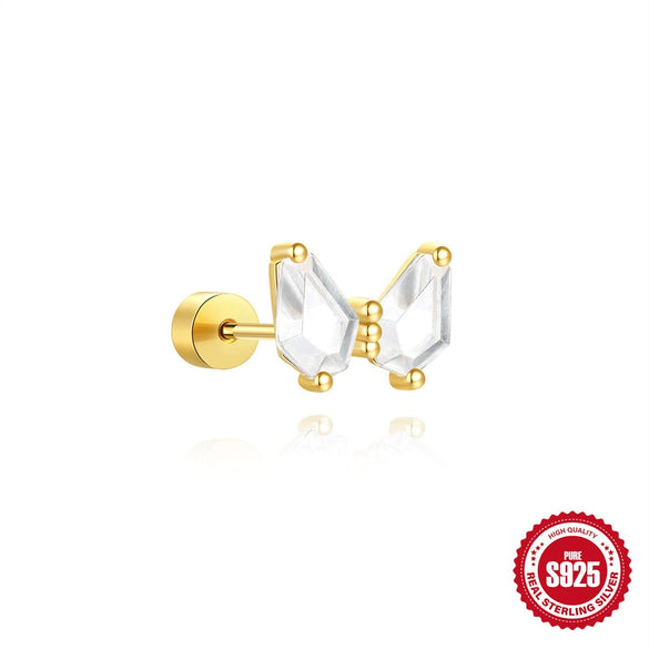 Wholesale S925 Sterling Silver Geometric Specialshaped Electroplated Noncolliding Zircon Thicksoled Flathead External Thread Piercing Earrings For Women