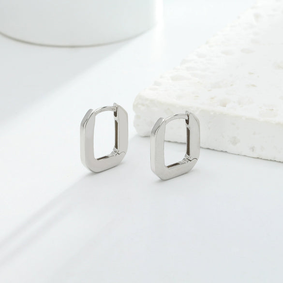 Wholesale S925 Sterling Silver Geometric Square Ear Buckle Earrings With Electroplating For Women