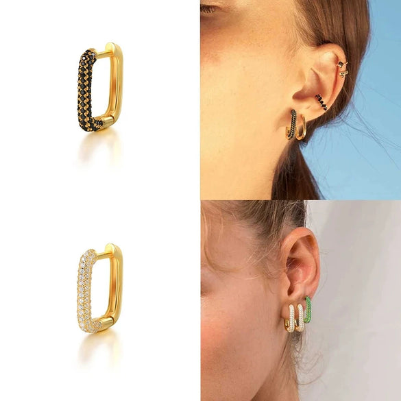 Wholesale S925 Sterling Silver Geometric Square Earring With Ear Buckle And Diamond Fashion Simple Advanced Design Sense For Women