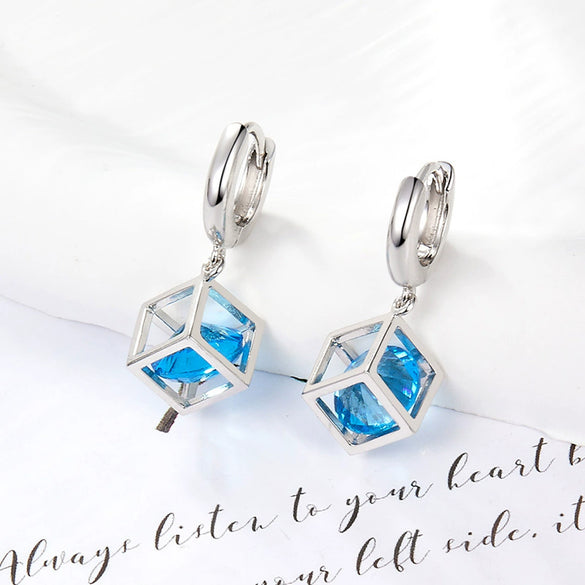 Wholesale S925 Sterling Silver Geometric Square Light Luxury Zircon Earrings