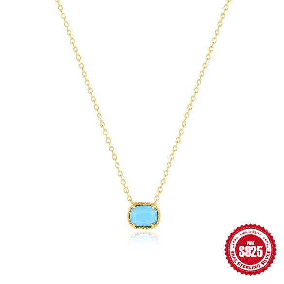 Wholesale S925 Sterling Silver Geometric Square Necklace With Turquoise For Women Electroplated Ochain Neck Jewelry