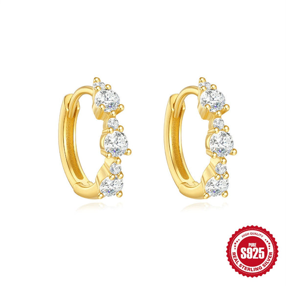 Wholesale S925 Sterling Silver Geometric Square Zircon Retro Earrings With Circle Small Ear Ring And Niche Ear Buckle For Women Electroplated