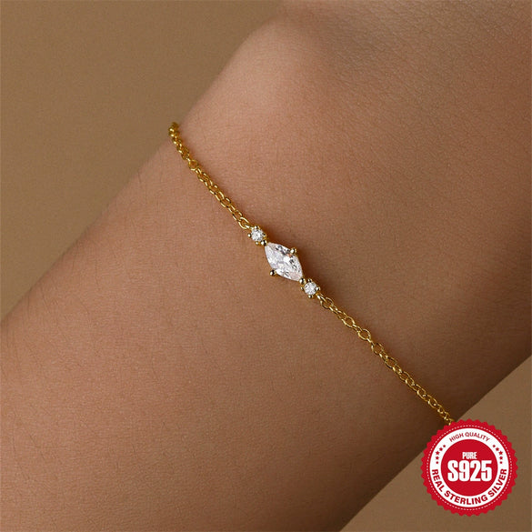 Wholesale S925 Sterling Silver Geometric Stacked Bracelet With Zircon Stitching Diamond Electroplated For Women