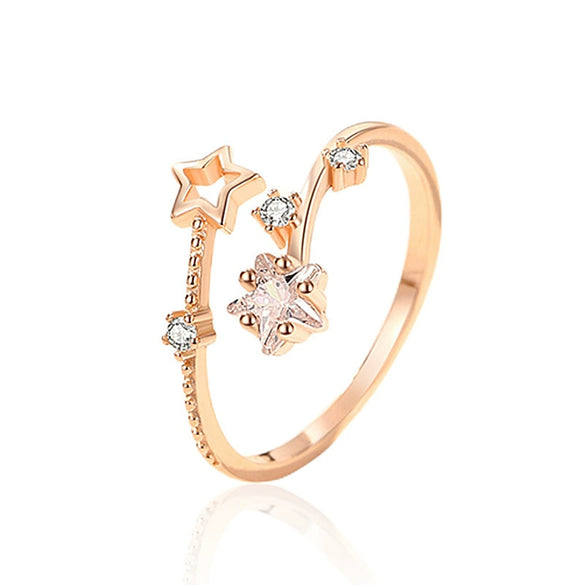 Wholesale S925 Sterling Silver Geometric Star And Moon Ring With Electroplating Adjustable Fashion Design