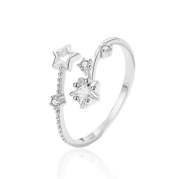Wholesale S925 Sterling Silver Geometric Star And Moon Ring With Electroplating Adjustable Fashion Design