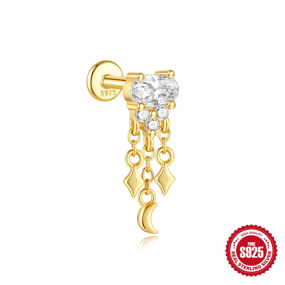 Wholesale S925 Sterling Silver Geometric Star Aobao Tassel Exquisite Stacked Joker Puncture Burst Earrings Set With Gems