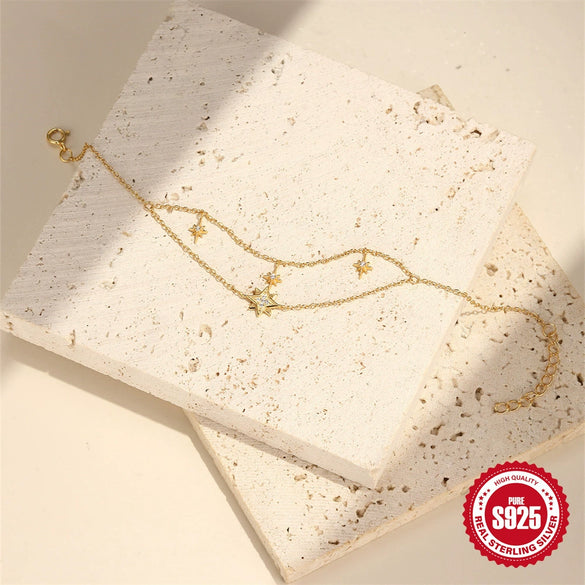Wholesale S925 Sterling Silver Geometric Star Diamond Bracelet With Electroplating And Real Gold Plating Cold Style For Women