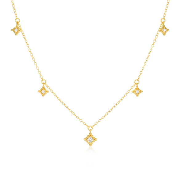 Wholesale S925 Sterling Silver Geometric Star Diamond Encrusted Collarbone Necklace With O Shaped Chain And Electroplating