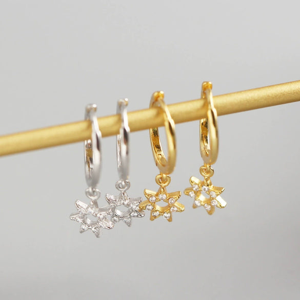 Wholesale S925 Sterling Silver Geometric Star Diamond Minimalist Electroplated Earrings