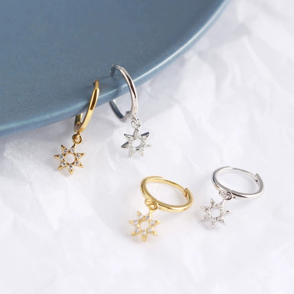 Wholesale S925 Sterling Silver Geometric Star Diamond Minimalist Electroplated Earrings