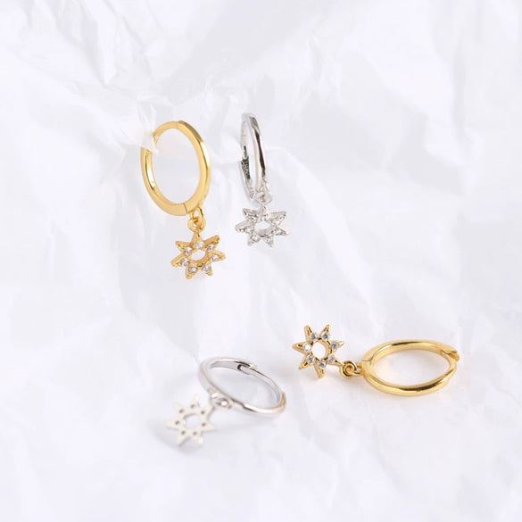 Wholesale S925 Sterling Silver Geometric Star Diamond Minimalist Electroplated Earrings