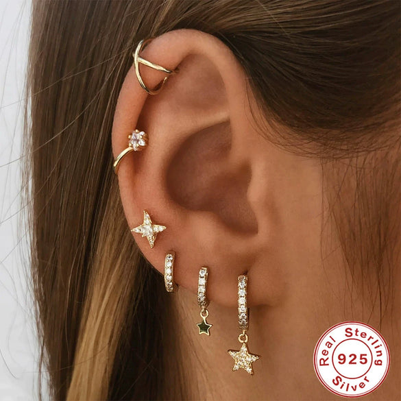 Wholesale S925 Sterling Silver Geometric Star Ear Nails For Women With Electroplating Ear Accessories