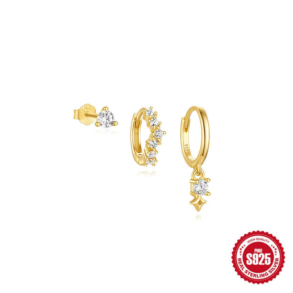 Wholesale S925 Sterling Silver Geometric Star Inlaid Pendant Earrings For Women Electroplated Minimalist Style