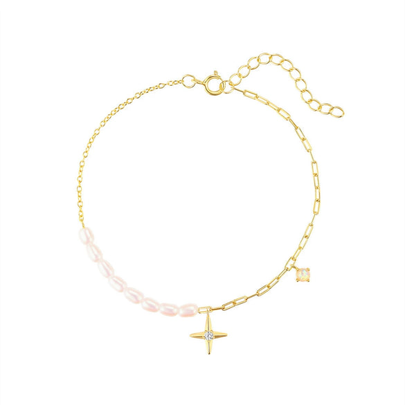 Wholesale S925 Sterling Silver Geometric Star Light Luxury Diamond Pearl Elegant Women's Bracelet With Electroplating And Real Gold Plating