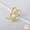 Wholesale S925 Sterling Silver Geometric Star Moon Asymmetric Earrings With Inlaid Zircon And Creative Ear Buckle Unisex Fashion Jewelry