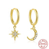 Wholesale S925 Sterling Silver Geometric Star Moon Asymmetric Earrings With Inlaid Zircon And Creative Ear Buckle Unisex Fashion Jewelry
