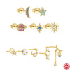 Wholesale S925 Sterling Silver Geometric Star Moon Color Diamond Planet Galaxy 5Piece Set Ear Studs Earrings With Electroplating