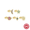 Wholesale S925 Sterling Silver Geometric Star Moon Color Diamond Planet Galaxy 5Piece Set Ear Studs Earrings With Electroplating